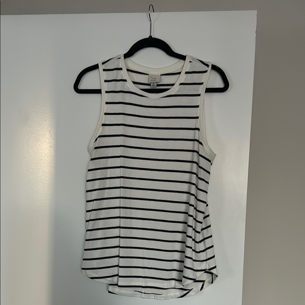 A New Day White with Black Stripes Crew Neck Tank Top